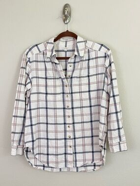Pilcro Ecru Metallic Plaid Button-Up Shirt with Navy & Blush Checks Size Small